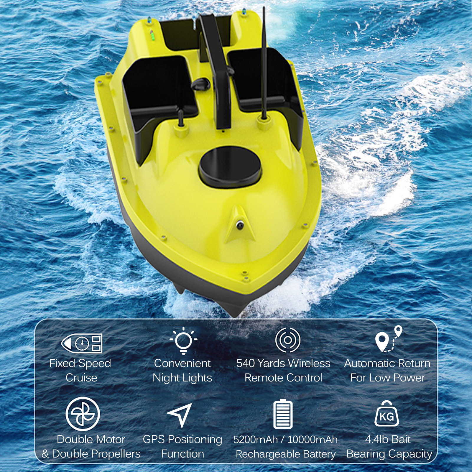 D18E GPS Fishing Bait Boat with 3 Bait Containers Automatic Bait Boat with 500M Remote Range 10000mAh Fishing Feeder Fish Finder