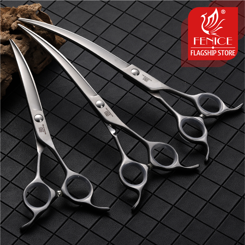 Fenice 6.5/7/7.5 Inch Pet Dogs Gromming Scissors Curved Shears Up Down Pet Hair Cutting Scissors Tools