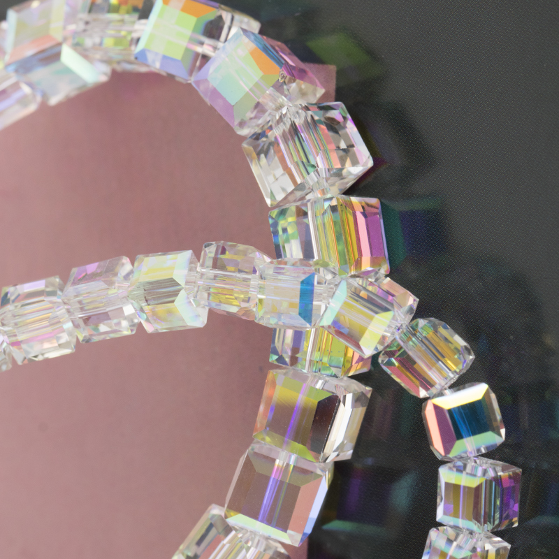 Crystal AB Cube Square faceted Crystal Glass Beads Loose Spacer for Jewelry Making Beads Fits for DIY Necklace Bracelet Craft
