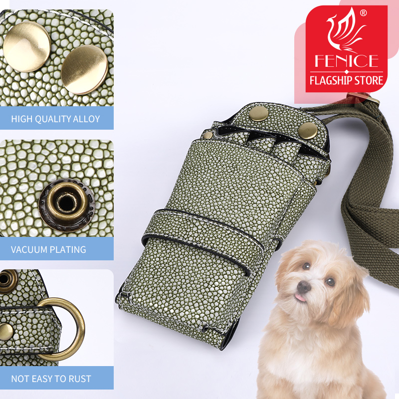 Fenice PU Leather Rivet Pet Scissor Bag Clips Bag Hairdressing Barber Scissor Holster Pouch Holder Case with Waist Shoulder Belt