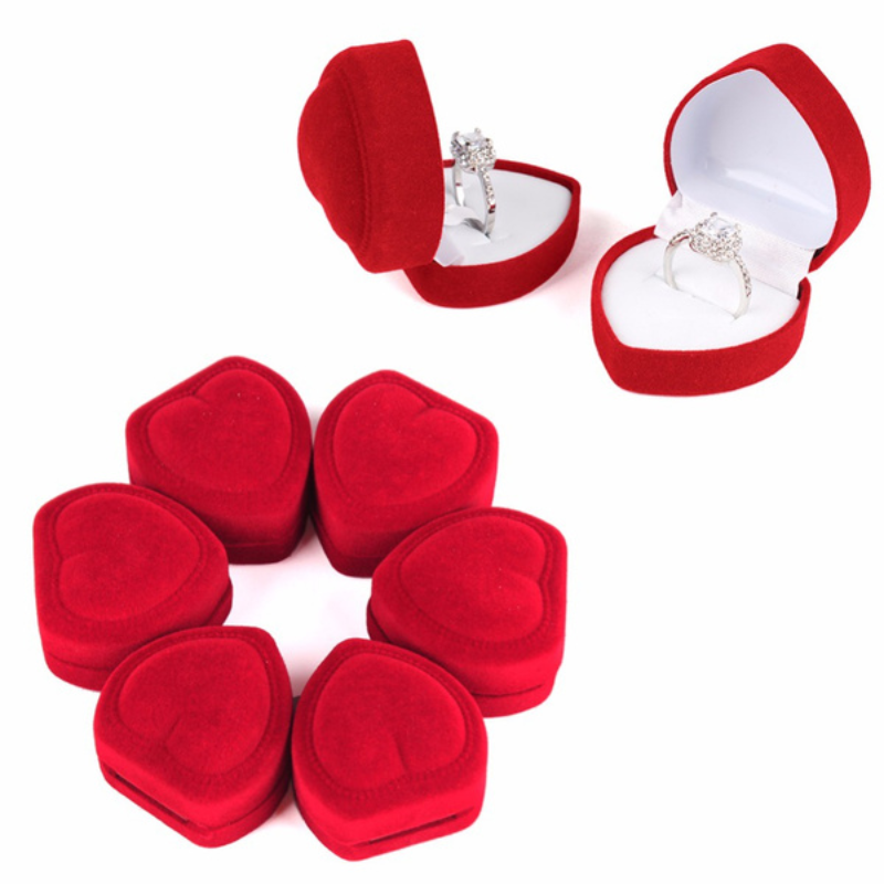 2pcs Red Heart Shape Velvet Earrings Ring Box Jewelry Display Case Holder Gift Boxes Organizer Engagement Wedding Ring Boxes