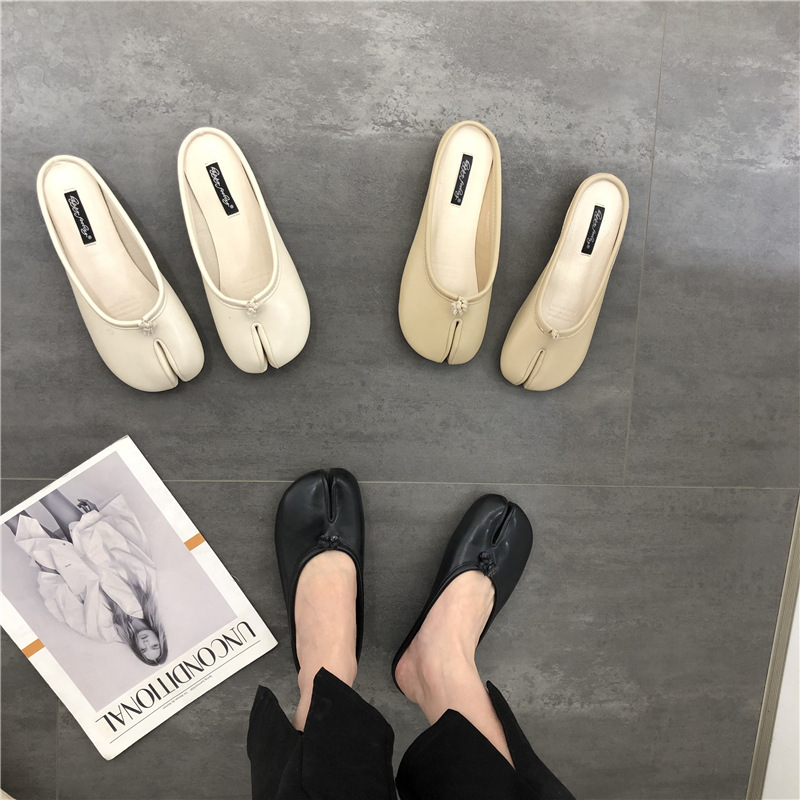 Novelty Shoes Split Woman Ninja Tabi Slippers Leather Round Toe Slides Comfy Mules Femmes Clog Sandals Pettitoes Flipps e910