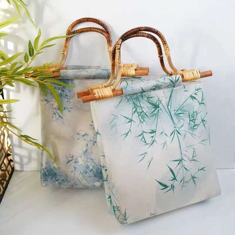 Tianyuan Bamboo Joint New Chinese Handbag Suede Fur Ancient Style Printed Large Capacity Hanfu Qipao Bag