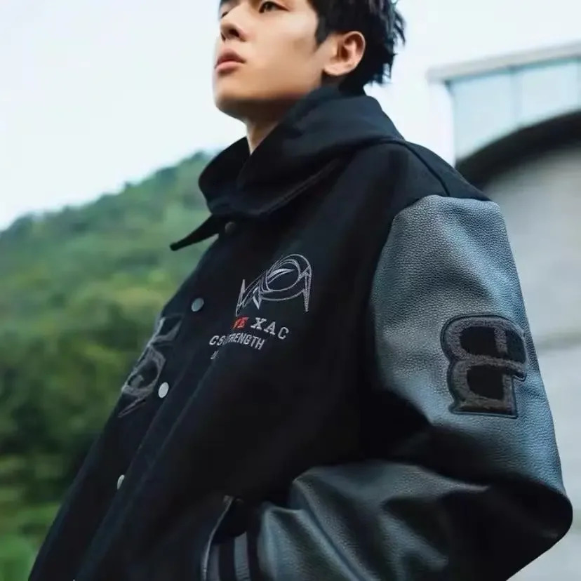 Y2K Retro Trend Leather Jacket Heavy Industry Embroidered Black Short Coat Ins Selling Mens Baseball Uniform Spring and Autumn 241108