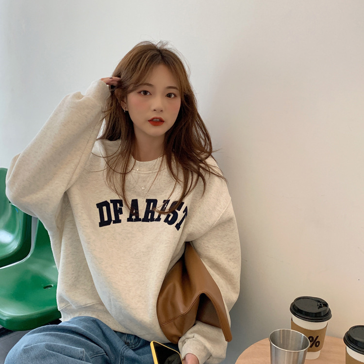 Designer's autumn new embroidered letter thin hoodie women, loose round neck, fashionable student long sleeved top, jacket for women