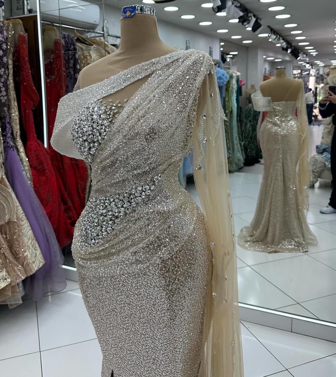 2024 Plus Size Champagne Illusion Mermaid Prom Dresses For Special Occasions Rhinestones Stylish Evening Party Birthday Gowns Dress For Women Vestidos