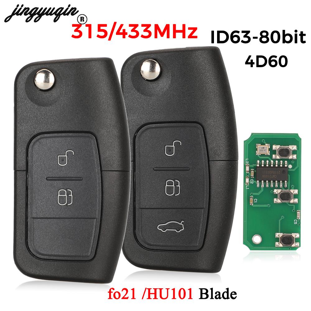 jingyuqin 315/433MHz Flip Remote Key 4D60 4D63 Chip For Ford Eco Sport 2013 - 2017 2025 Focus new 2 2009 Fob 2/3BNT HU101 FO21 Blade