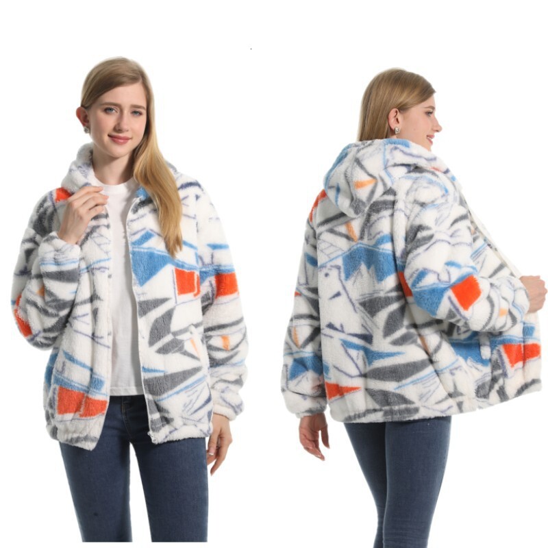 Designer women's outerwear, comfortable cotton fleece with multiple prints, fashionable casual hooded sweatshirt