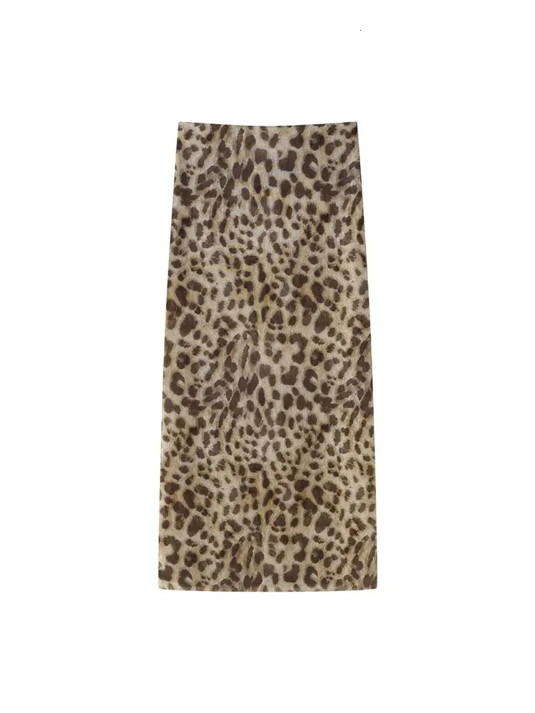 TRAF Leopard Printed Midi Skirt Sets For Women 2 Pieces 2024 Fashion Corsets Top Womens Suit Two Piece Set Women Outfit 240410