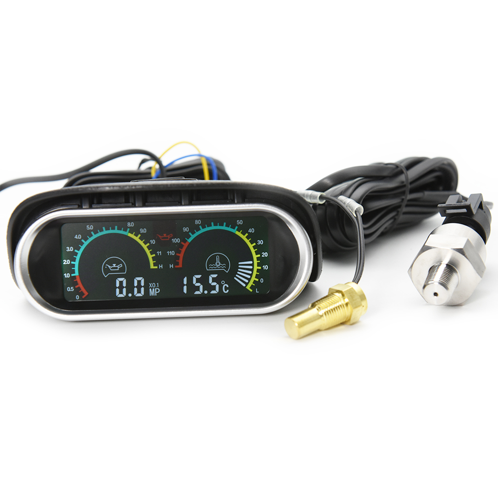 HD 2in1 Car LCD Water Temperature Meter + Oil Pressure Gauge Thermometer 10mm Water Temp Sensor Joint Pipe Radiator Hose Adapter