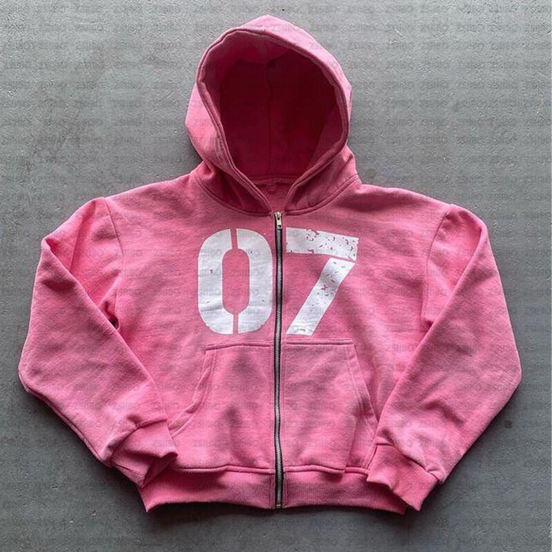 Designer fashion brand street hip-hop style hooded cardigan with digital 07 print hoodie
