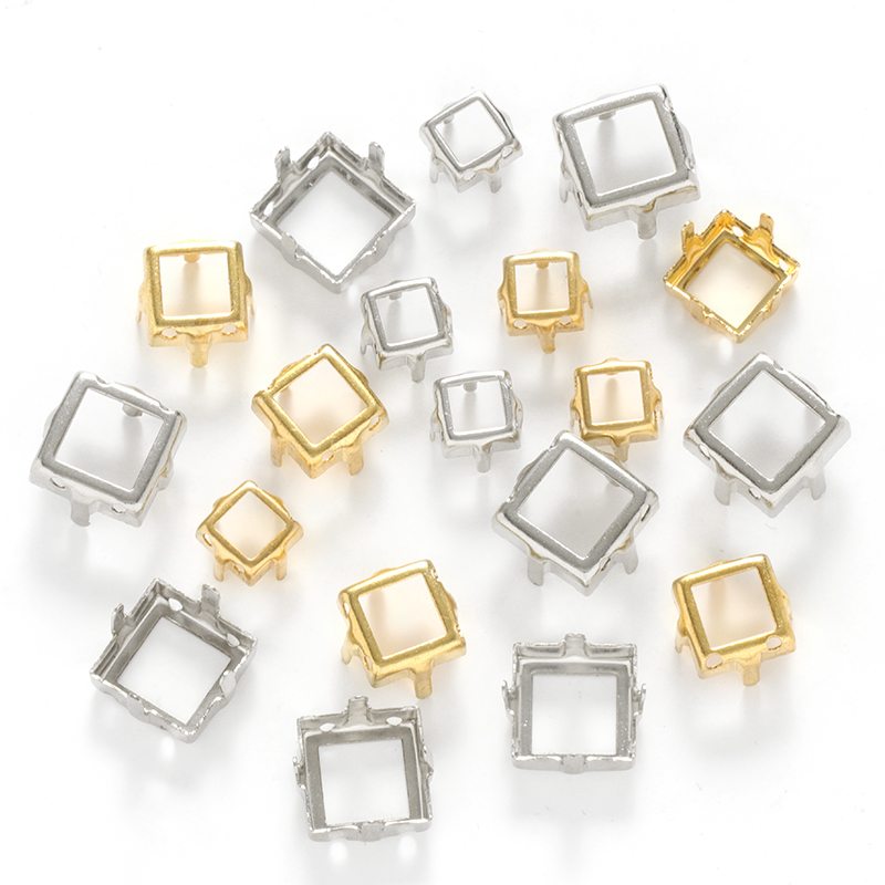 XIAOPU Square Empty Rhinestone Claws Sew On Stones Container Silver Golden Color Rhinestone Base Sewing Crystals Accessories