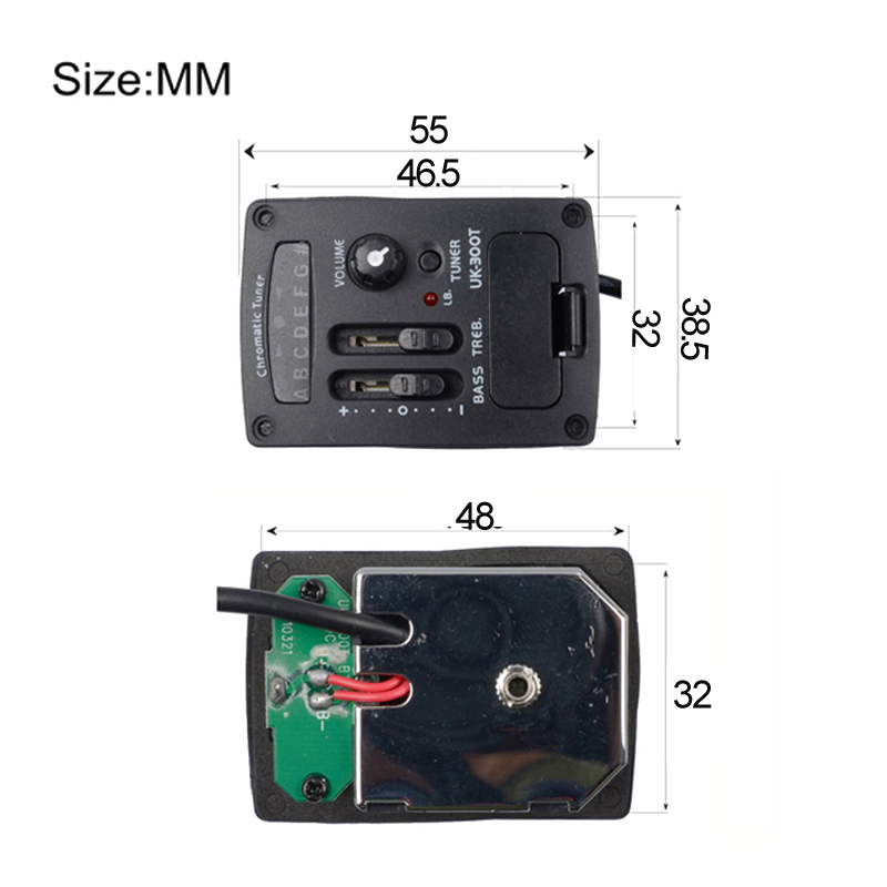 UK-300T 2 Band LED Ukulele EQ Equalizer with Chromatic Tuner Pickup Piezo Ukulele Pickup Preamp
