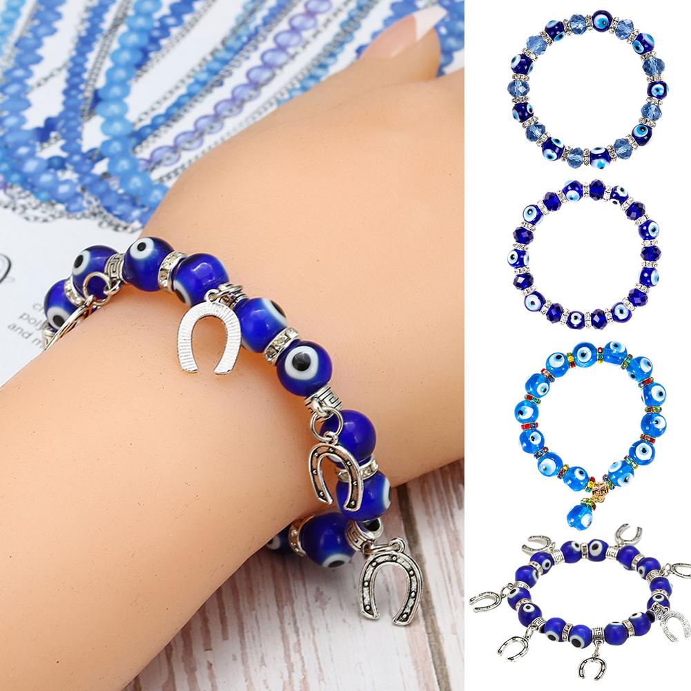 Evil Eyes Beaded new Bracelet 4 Types Blue Stretch Charm Wrist-band Chain 2025 Amulet Jewelry with Blue Eye Horseshoe Artificial Gemstone