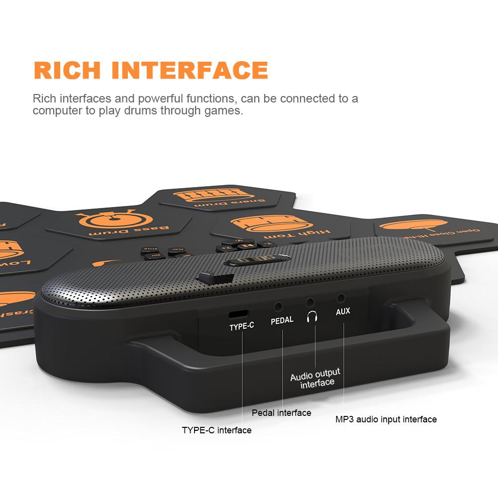 Electronic Drum Musical Instrument Digital USB Roll Up Drum Set Silicone Electric Drum Pad Kit With Drum Sticks Foot Pedal