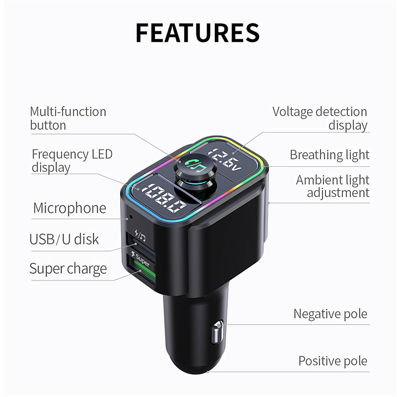 Dual Screens FM Transmitter Bluetooth new 5.0 Handsfree Mp3 Player 22.5W Super Fast QC3.0 Car Charge Audio USB Charger 2025 U Disk Player