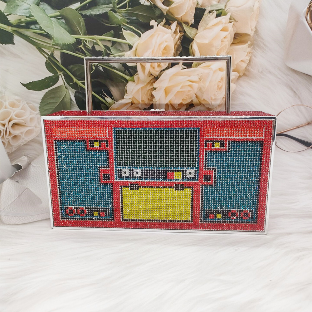 DGPEAFOWLRadio Evening Clutch Bag Color New Dias Women Bridal Wedding Metal Handle Shiny Rhie Purse And Handbags Designer