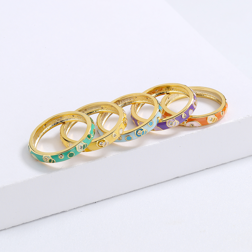 Stamps Rings For Women Classic Colorful Enamel Stackable Rings Colorful Handmade Enamel Jewelry High Quality Women's Jewelry