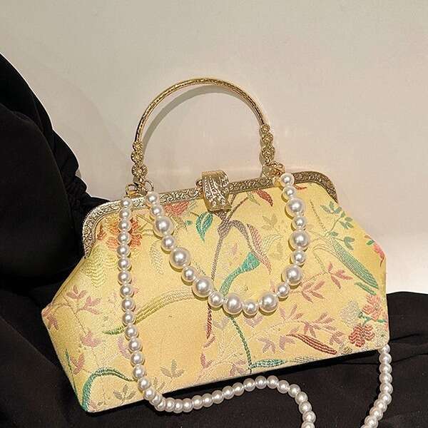 New Chinese style embroidered handbag for women in summer 2024, pearl handbag, shoulder bag, crossbody bag