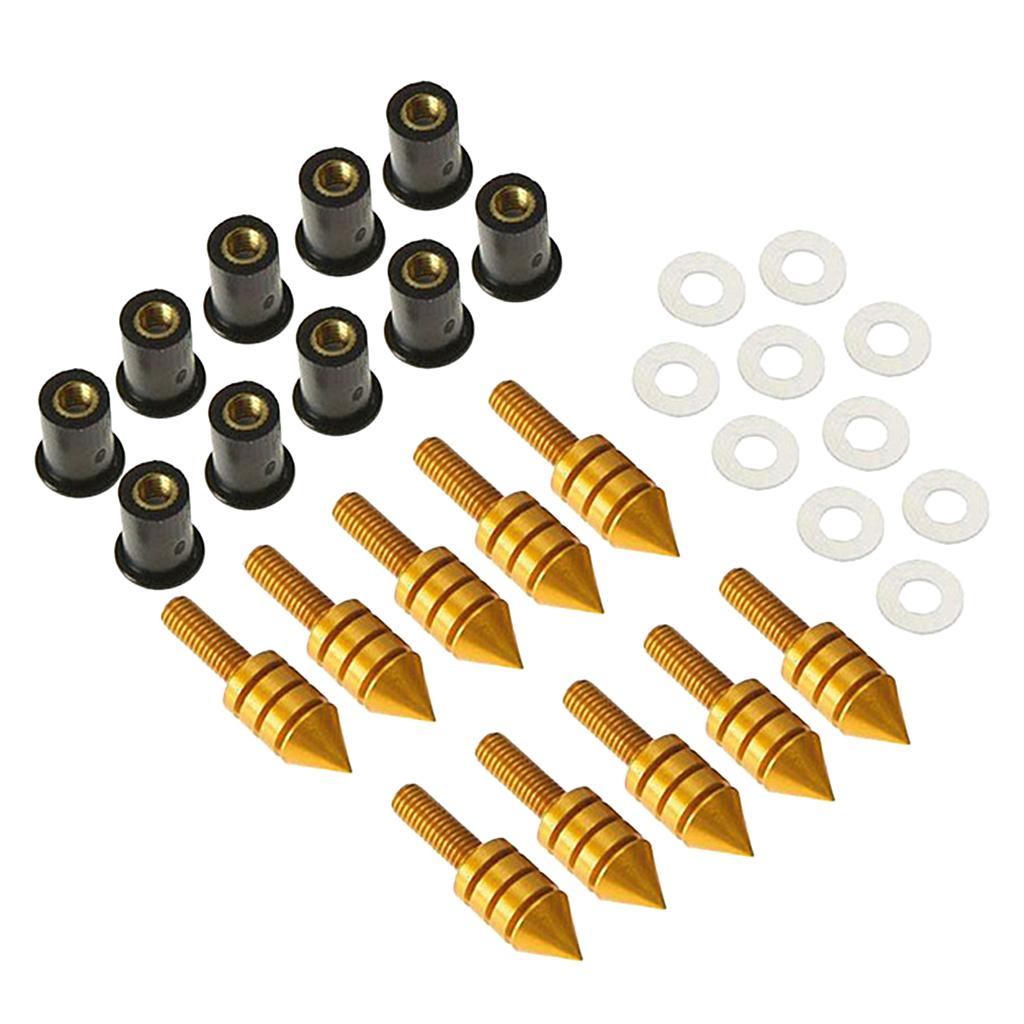 10 x Motorcycle Windshield Windscreen Spike Bolt Kit Well Nuts / Bolts / Washers