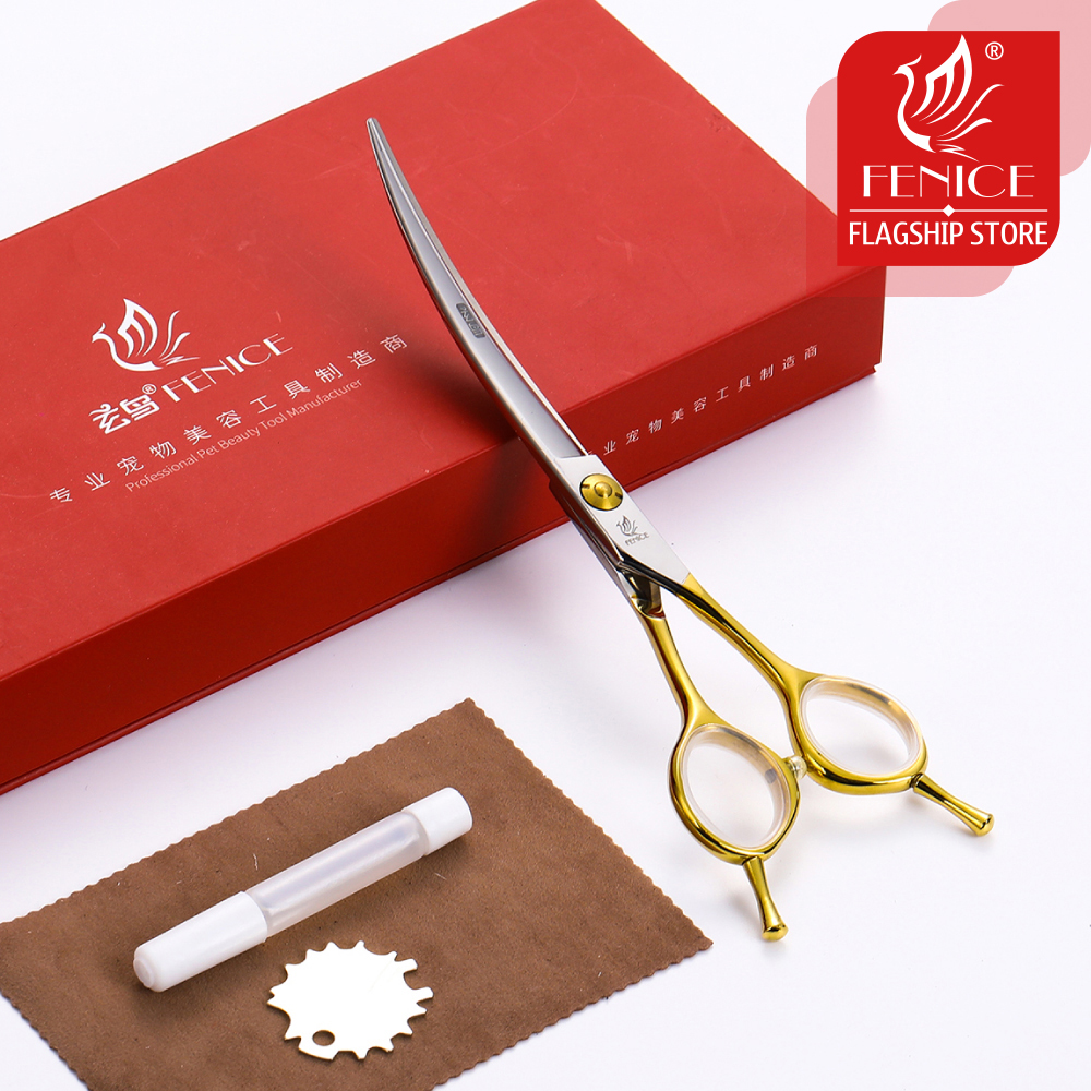 Fenice 6.5 inch Professional curved scissors pet dog grooming scissors for dog scissors curved shears JP 440C steel