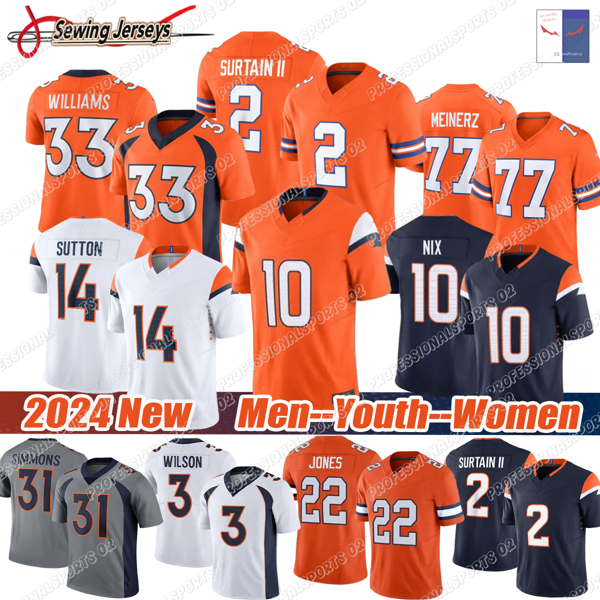 Denverscity BroncosS jersey Bo Nix Patrick Surtain II Javonte Williams Marvin Mims Jr Courtland Sutton Quinn Meinerz Audric Estime Troy Franklin jerse
