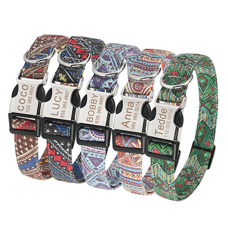 Dog Tag Collar Personalized Pet Puppy Nameplate Collar Custom Name Engraved Cat Dog ID Collars Adjustable for Medium Large Dogs