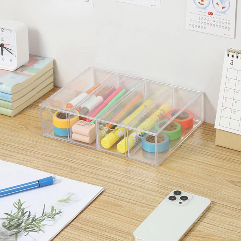 Acrylic Glasses Storage Box Stackable 4 Layer Desktop Sunglasses Drawer Display Case Dustproof Stationery Organize For Home 240327