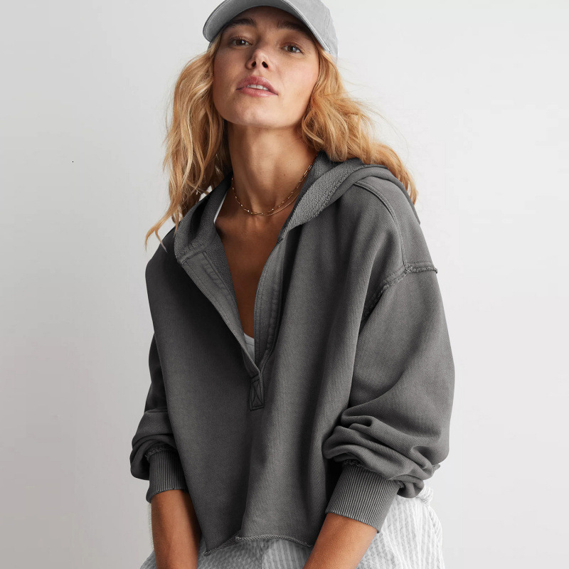 Designer Fashion Loose Trendy Brand Spring and Autumn Women's Wear V-neck Top Hoodie Long Sleeve Shirt