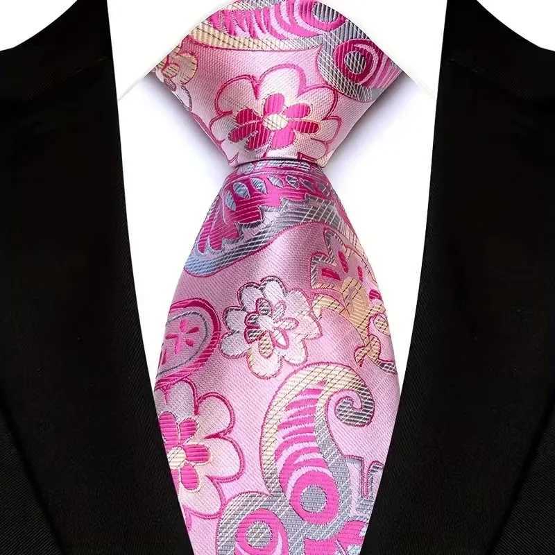 Luxury 8CM Mens Necktie Pink Color Solid Stripes Paisley Ties For Man Groom Jacquard Woven Neck Tie For Busin Wedding PartyX241109