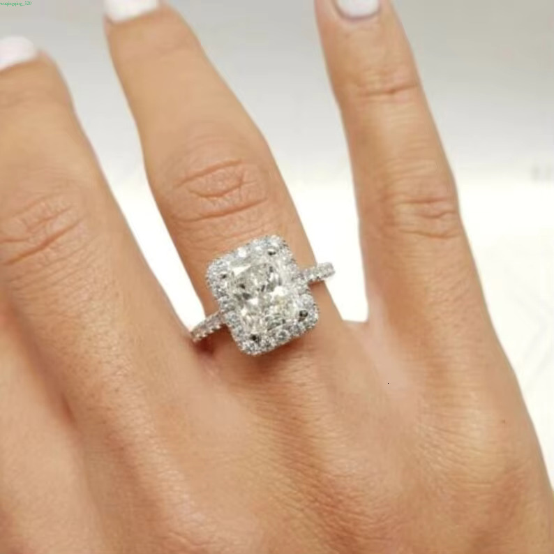 Radiant Cut Moissanite Hidden Halo Ring Platinum 2.23 CT Colorless White Engagement Bands or Rings Customize Size Nickel Free gorgeous
