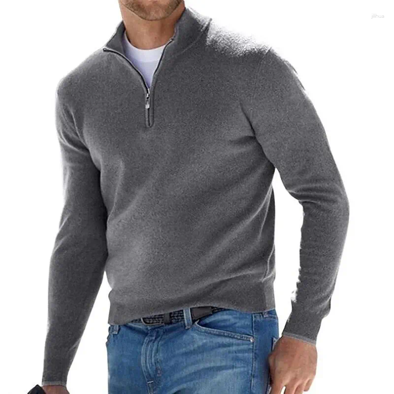 Men's Sweaters Spring And Fall Cotton Long-Sleeved V-Neck Slim Pullover Zipper Bottoming Shirt Light Luxury Fashion Polo