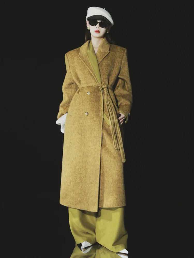 Belt long sleeved double-sided cashmere coat thick and warm womens winter wool coat autumn trendy 16O2157 241108