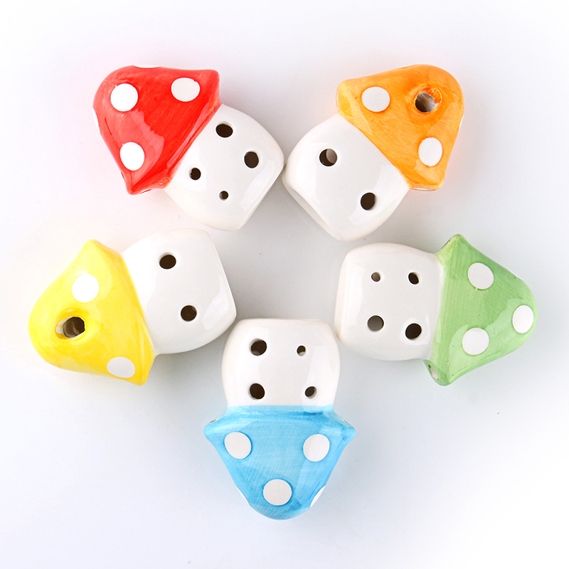 5 Colors Ocarina 6 Hole Small Mushroom Ocarina Alto C Tone Beginner Ocarina Tourist Souvenir Teaching Toys Ceramic Pendant