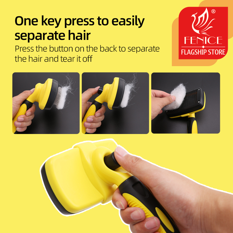Fenice Self Cleaning Curved Needle Comb Brush for Dog Cat Removes Hair Massages Pet Comb Grooming Supplies