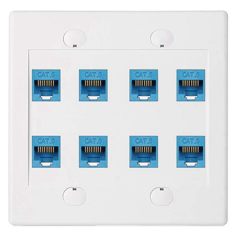 PROMOTION! Ethernet Wall Plate 8 Port - Double Gang Cat6 RJ45 Keystone Jack Network Cable Faceplate Female To Female - Blue