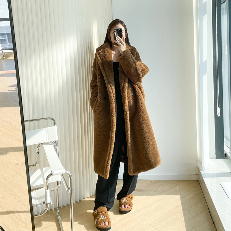 Womens Long Cashmere Coat Wool Womens Fabric Thick Warm Coat Oversized Fashion Street Clothing Teddy Bear Winter Jacket 241107