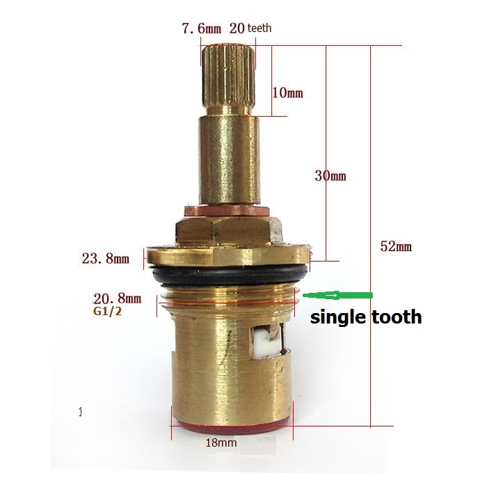Single OR Double Tooth Faucet Replacement 47 52mm Brass 1/4 Turn G1/2 Ceramic Disc Cartridge Hot or Cold Tap Valve Faucet Spool
