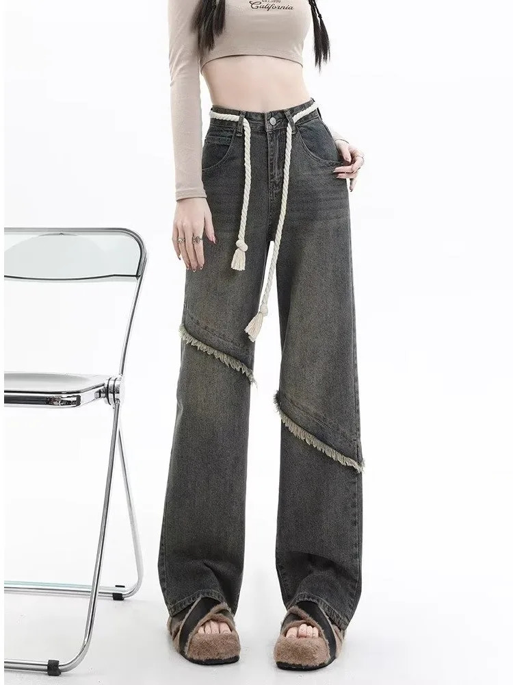 Vintage Harajuku Jean Clothes For Teenagers Y2k Womens Slacks Fashion Aesthetic Clothing Autumn Products Baggy Pants y240402