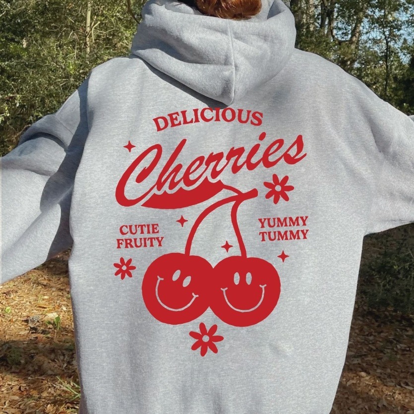 2024 Designer Women's Shoulder Sleeves Fashion Casual Letter Cherry Hoodie Printed Autumn/Winter Edition