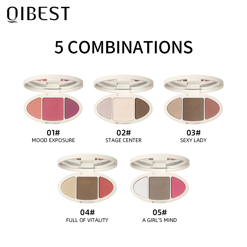 QIBEST 3 IN 1 Stereo 2025 Contour Bronzer & Blusher & Highlighter Palette Long-lasting new Professional Makeup Natural Palette 5 Shades
