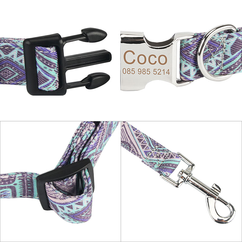 Custom Personalized Dog Collar with Name Adjustable Engraved Dog Collar Metal Buckle Tags Pet ID Nameplate Multicolor To Choose