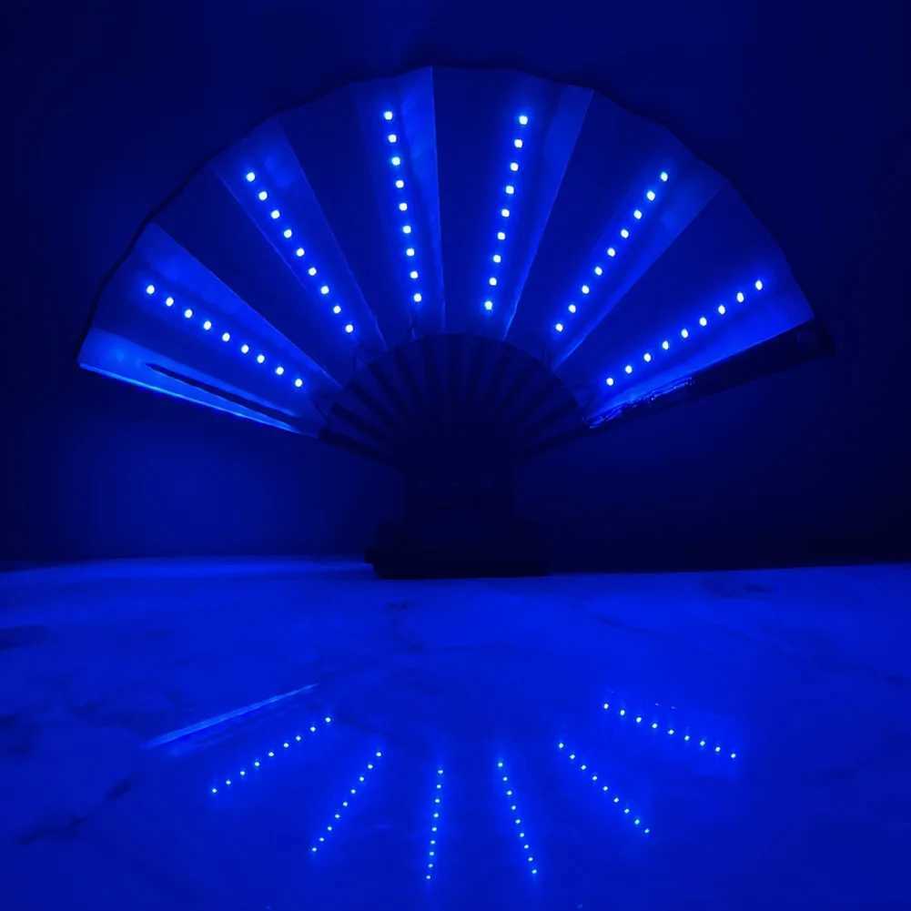 Led Rave Toy Folding LED Fan Glowing Light Up Hand Fan For Stage Performance Night Club Props Birthday Party Gift Home Decor 240410