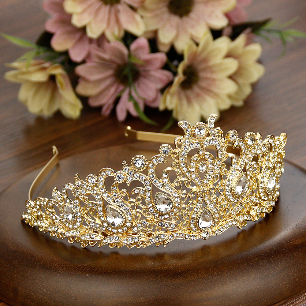 Sunspicems Gold Color Algeria Morocco Pearl Wedding Jewelry Crystal Belt Crown Earring Necklace Bangle Sets 5pcs Bridal Bijoux