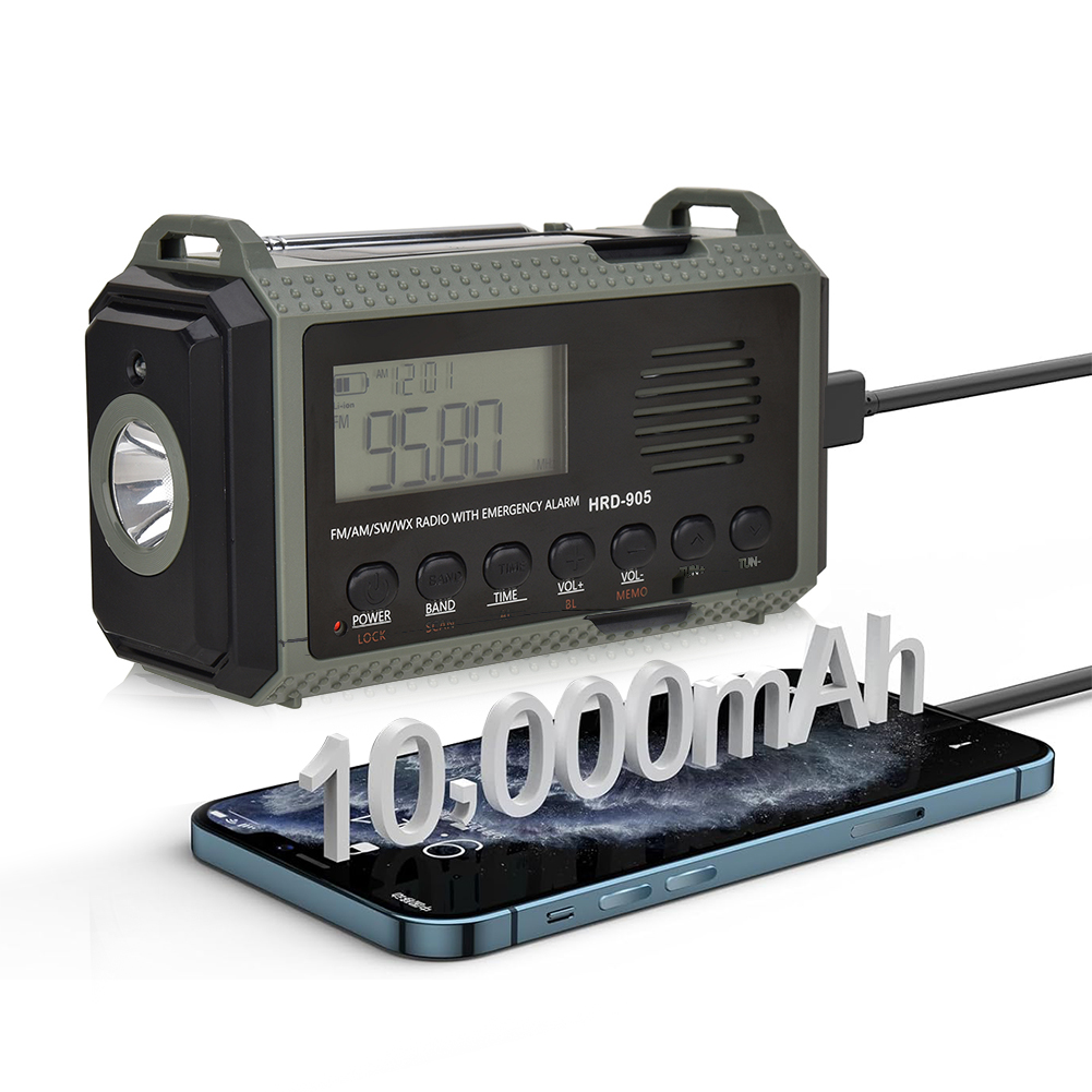 Emergency Radio 10000MAh Solar Hand Crank AM FM SW NOAA Weather Radio 3.5mm Headphone Jack Power Bank SOS Alarm for Outdoor