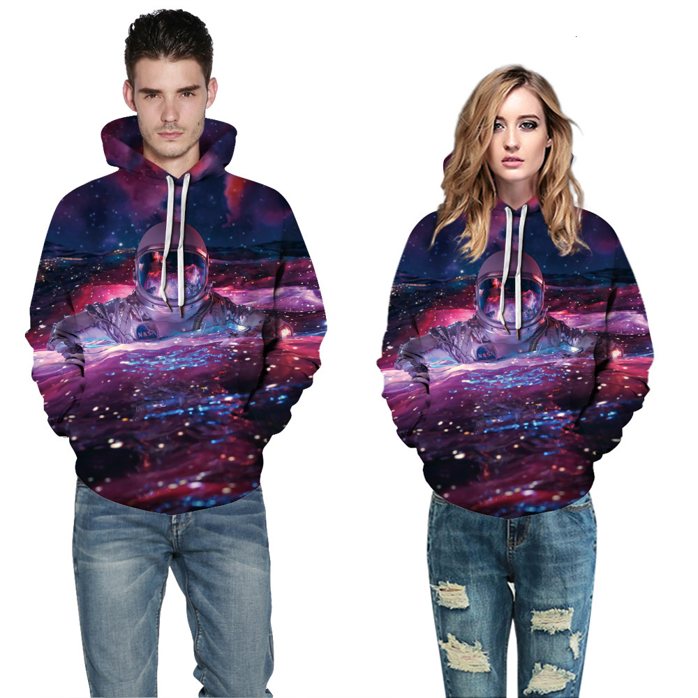 Designer Style Fashion Starry Sky Digital Printed Drawstring Loose Pocket Trendy Brand Couple Winter Hoodie