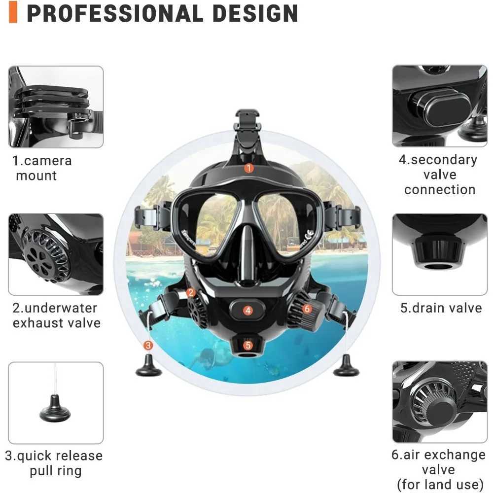 Full face diving mask for scuba diving 180 panoramic diving mask with camera installation W241109