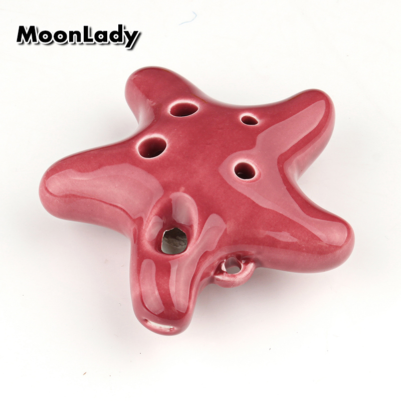 4 Colors Ocarina 6 Hole Small Starfish Ocarina Alto C Tone Beginner Ocarina Tourist Souvenir Teaching Toys Ceramic Pendant