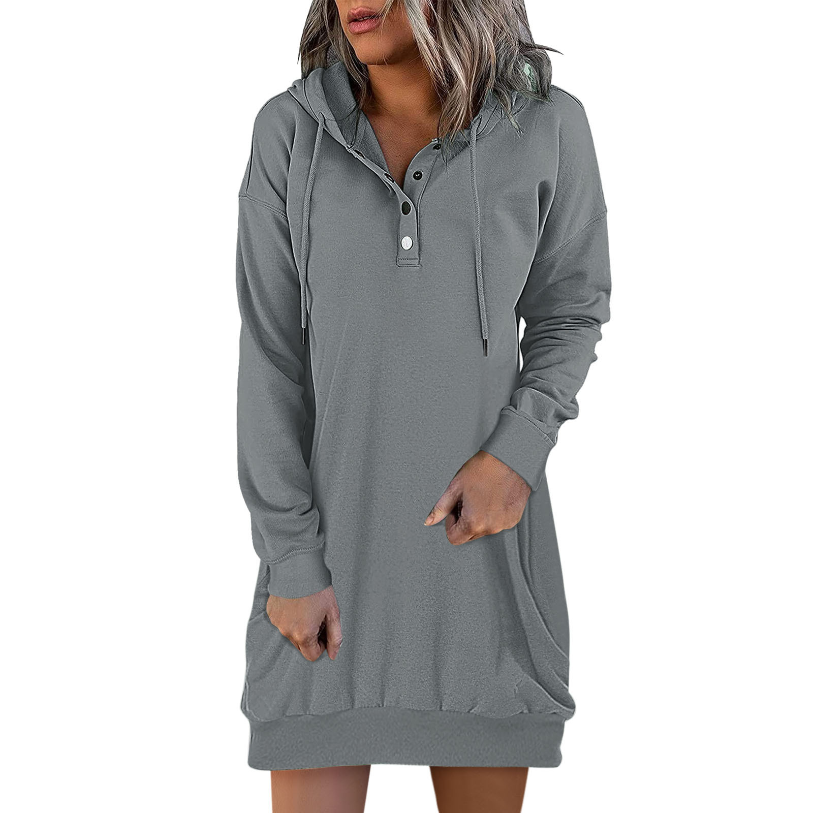 Versatile and fashionable women's solid color () medium to long hooded sweatshirt