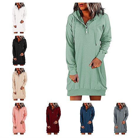 Versatile and fashionable women's solid color () medium to long hooded sweatshirt